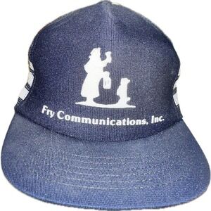 Fry Communications, Inc. Blue SnapBack Trucker Hat Cap White Stripes Mesh